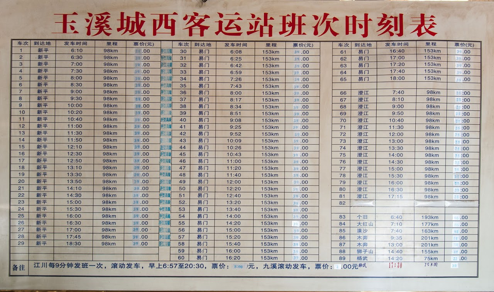 Picture: Busses to Xinping, Yimen, Jiangchuan and Chengjiang 