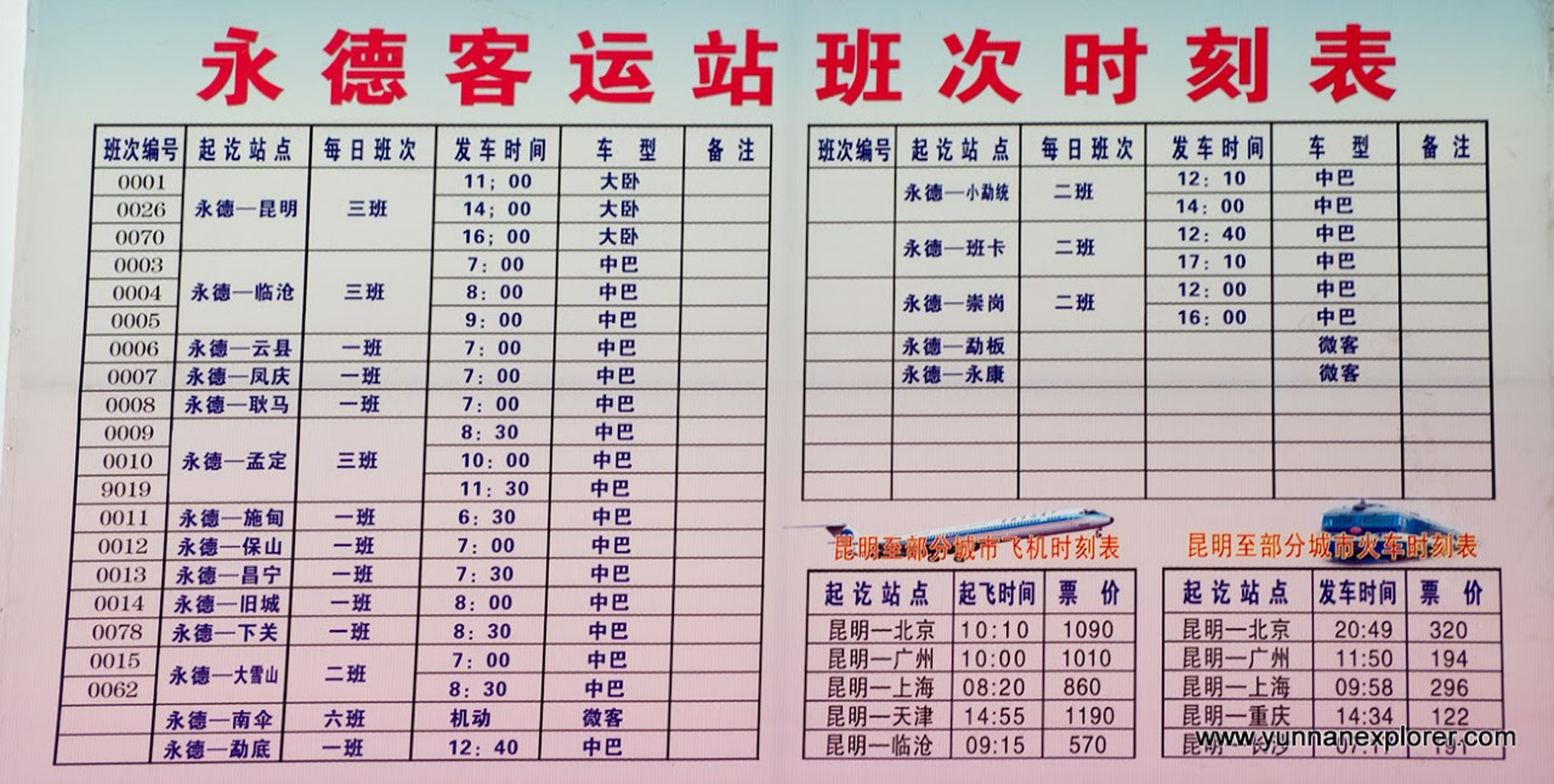 Picture: Most busses in Yongde leave in the early morning. Busses go to Lincang, Yunxian, Fengqing, Nansan and Kunming. 