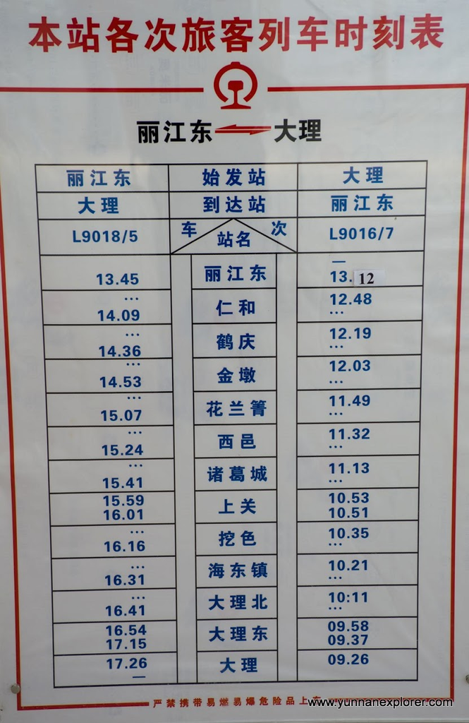 Picture: Lijiang's new train station, a few kilometres east of town, currently has only one train in the afternoon to Dali. There are no through trains to Kunming. 