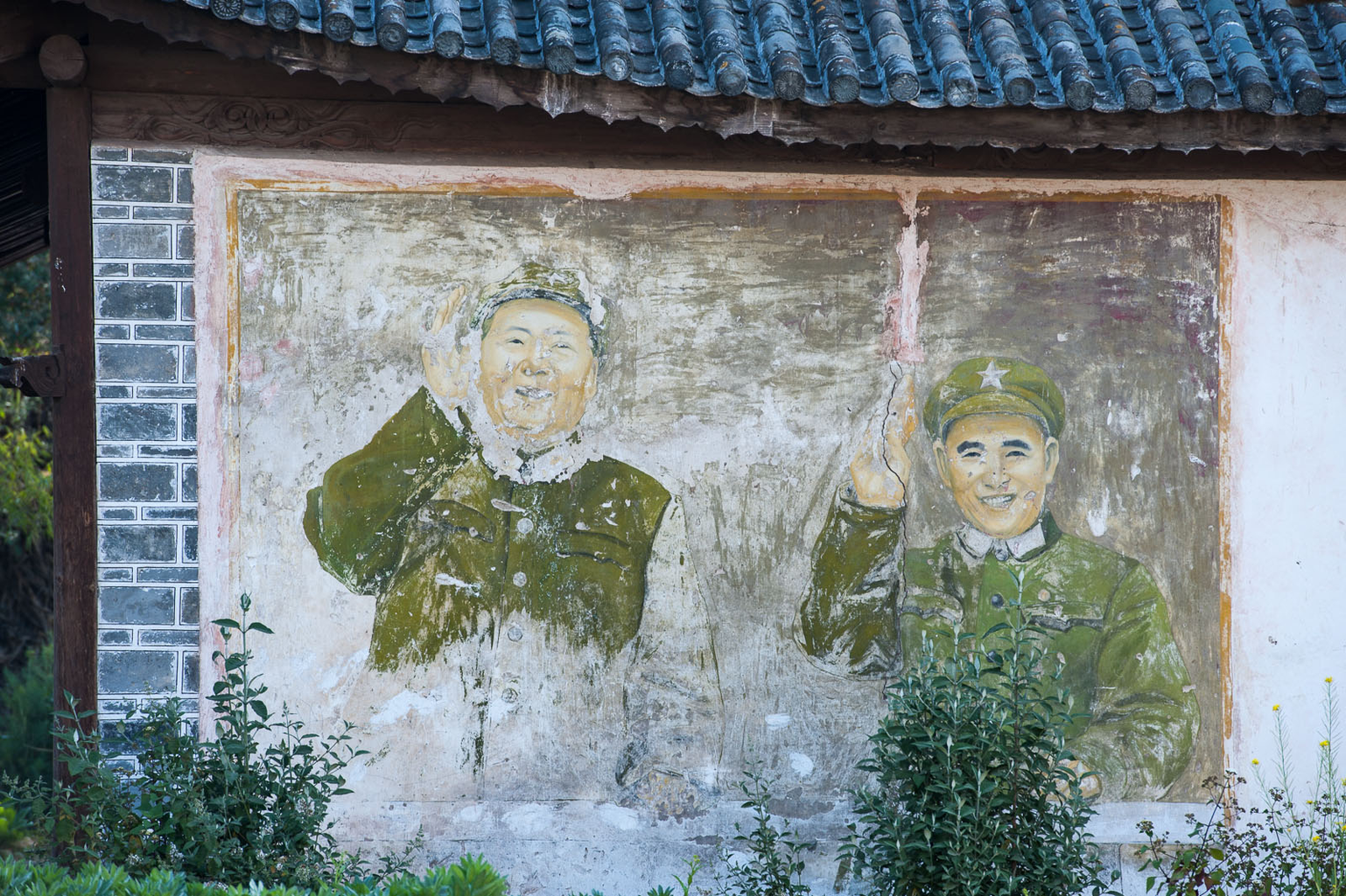 Picture: Lin Biao with Chairman Mao in a temple mural in Xizhou.