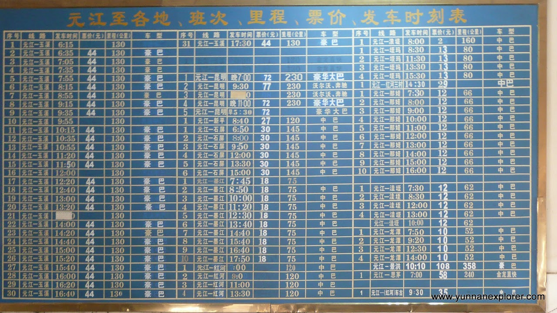 Picture: Long distance destinations from Yuanjiang. 
