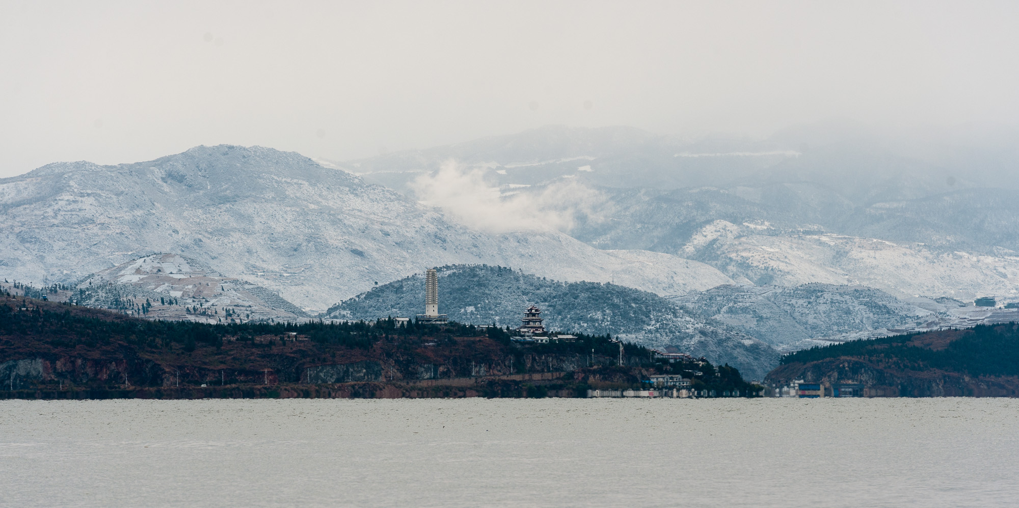 Picture: Luochuan Pagoda as see on a winter day from the western side of Erhai.