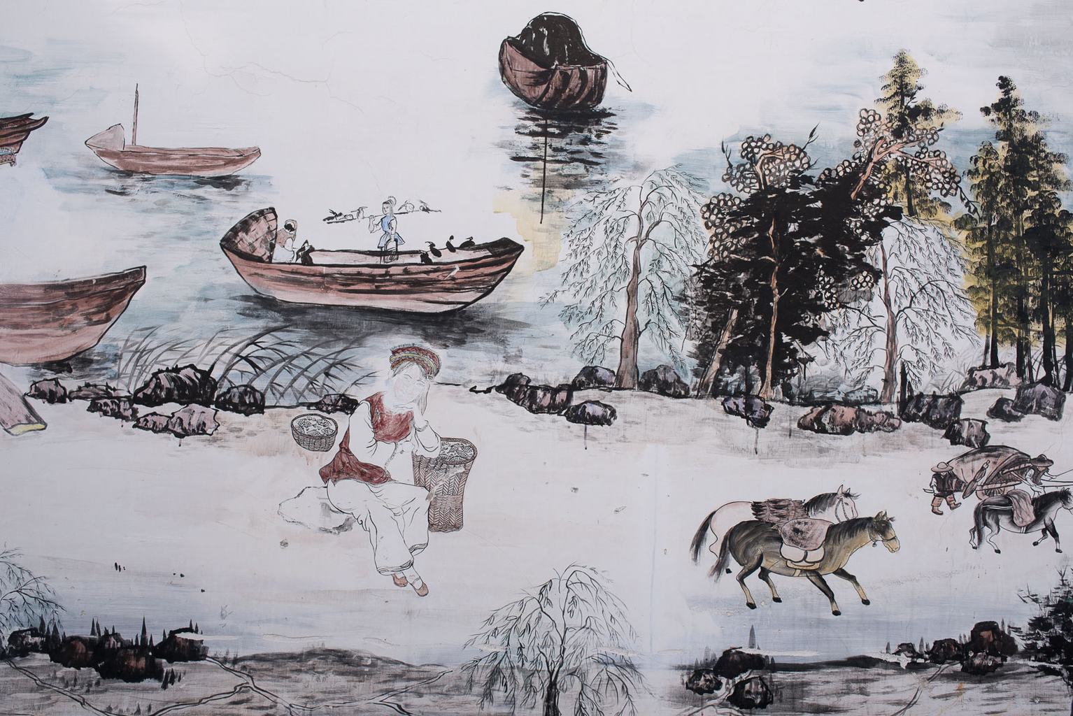 Picture: Fishing, farming, trade: view of the Dali area in a mural in Caicun.
