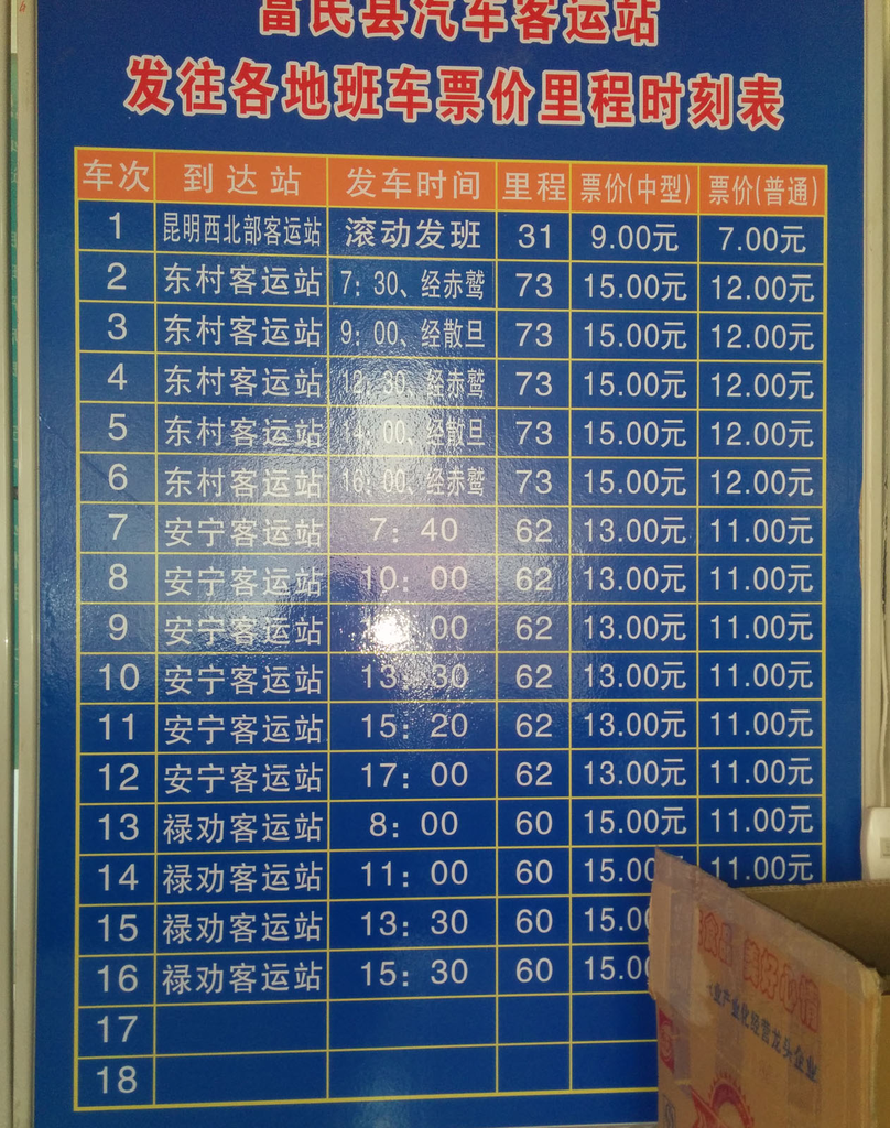 Picture: Busses to Kunming every ten minutes; regional busses stop nearby. No long-distance destinations. 